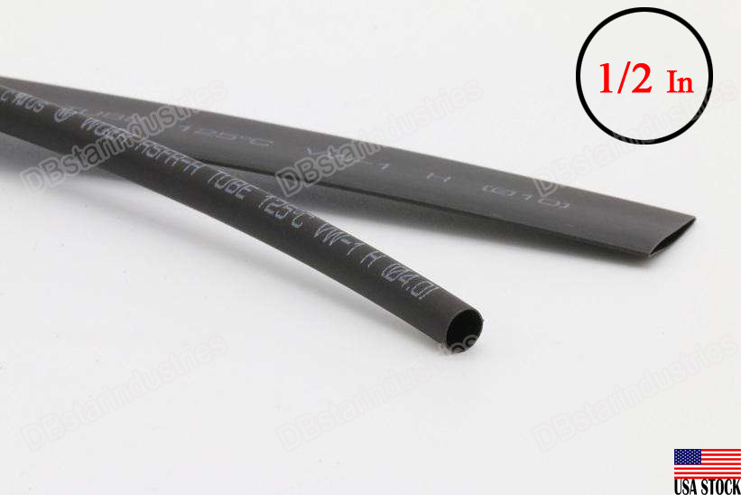 4 Feet Black Heat Shrink Tubing 1/2 inch (12mm) 2:1 Ratio Sleeve Wire Wrap USA