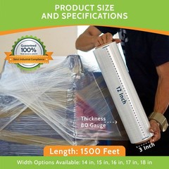 12″ x 1500′ 80 Gauge 4 Rolls Pallet Wrap Stretch Film Hand Shrink Wrap 1500FT