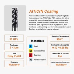 5 PCS 3/32″ 4 Flutes Square 45° Helix Carbide End Mill Bit AlTiCrN Coated HRC 50