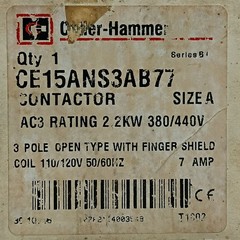Cutler-Hammer CE15ANS3 3 Pole A.c. Contactor Coil 110V 50Hz 120V 60Hz