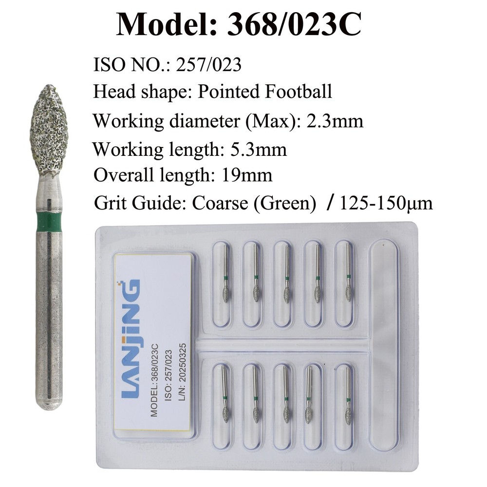 Dental Diamond Bur 368/023C 368/023F Pointed Football FG Burs Fine Coarse Burr