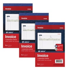 Adams Invoice Book 3 Pack Carbonless 150 Two Part Invoices Small Business Use