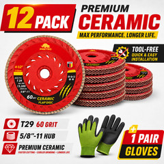 12 Pack 4-1/2″ Ceramic Flap Discs 60 Grit T29 5/8-11 Trimmable for Angle Grinder