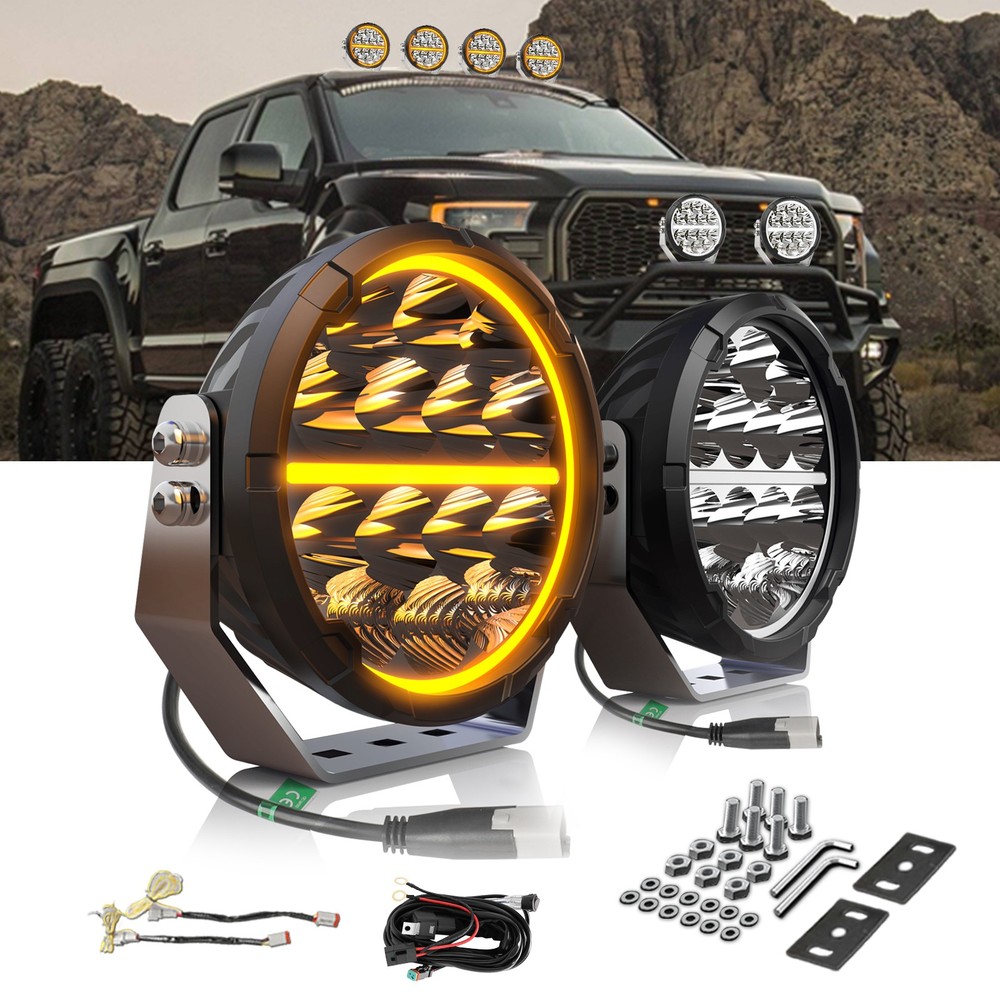 Round LED Offroad Lights 7″ 140W DRL Spot Flood Driving Auxiliary For Trucks 4WD