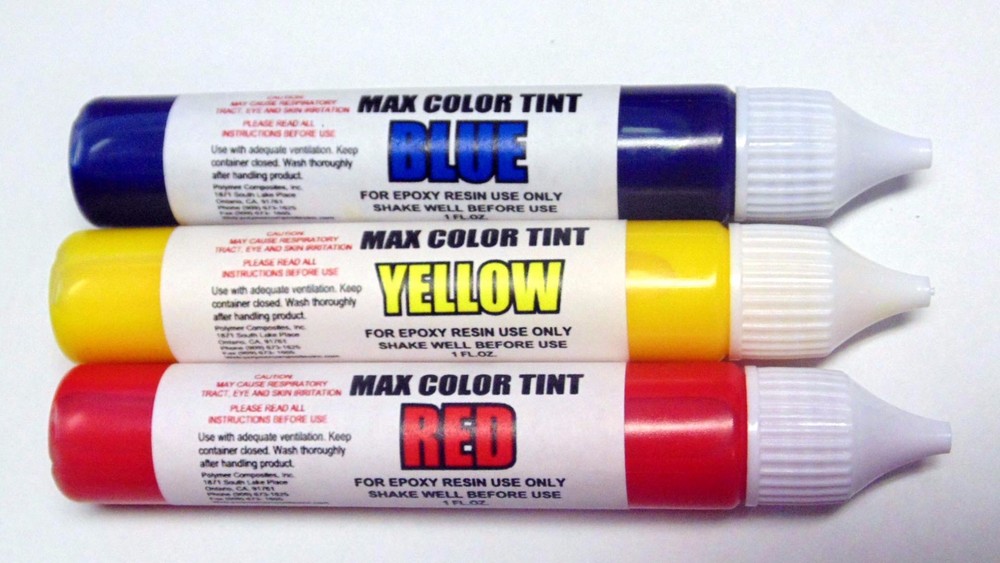 TRANSPARENT COLOR TINT KIT RED YELLOW BLUE 4 EPOXY RESIN 1.OZ EZ DISPENSE TUBES*