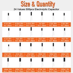500pcs 24Values Electrolytic Capacitor Kit 0.1uF-1000uF 10V-50V Assorted kit