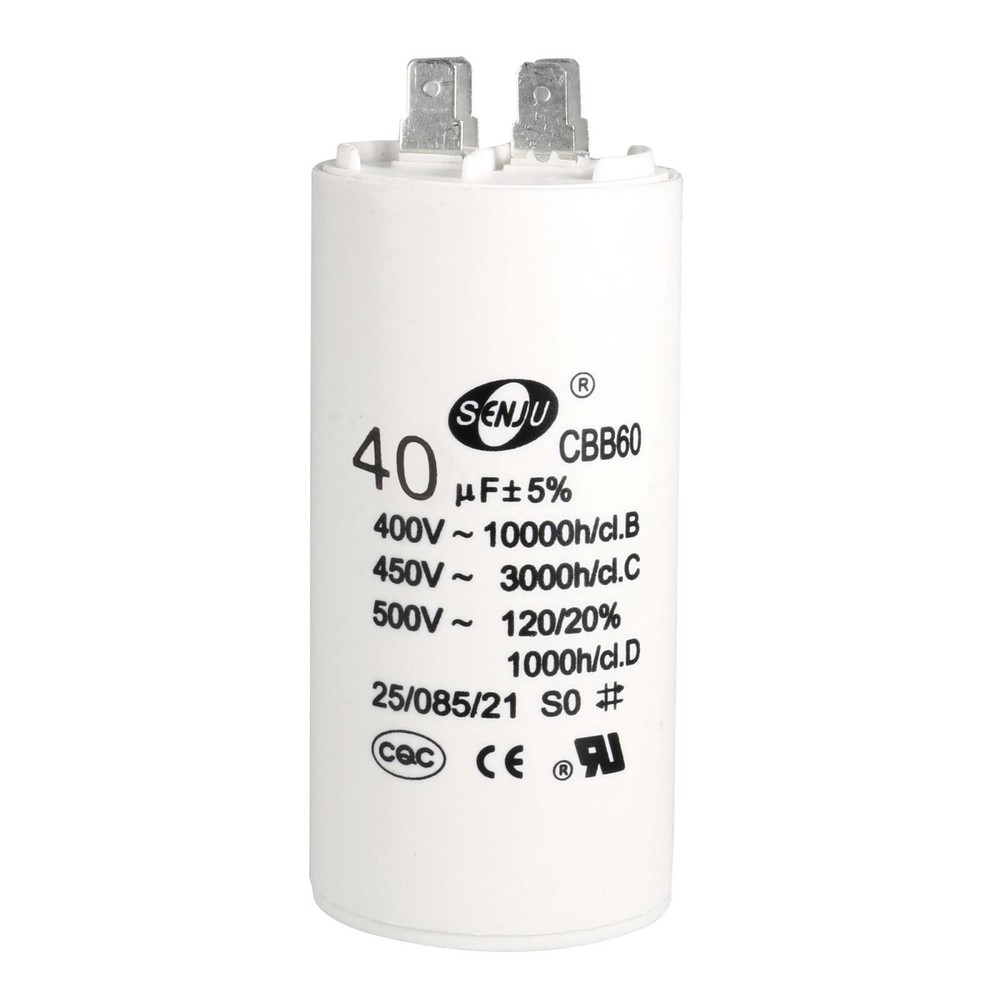 CBB60 Run Capacitor 40uF 450V AC Double Insert 50/60Hz Cylinder 94x45mm White