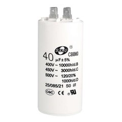 CBB60 Run Capacitor 40uF 450V AC Double Insert 50/60Hz Cylinder 94x45mm White