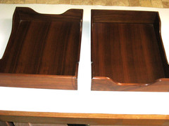 Vintage CHERRY Wood Desk Tray In Out Letter Box Dovetail Mail File 10×12.25” TWO