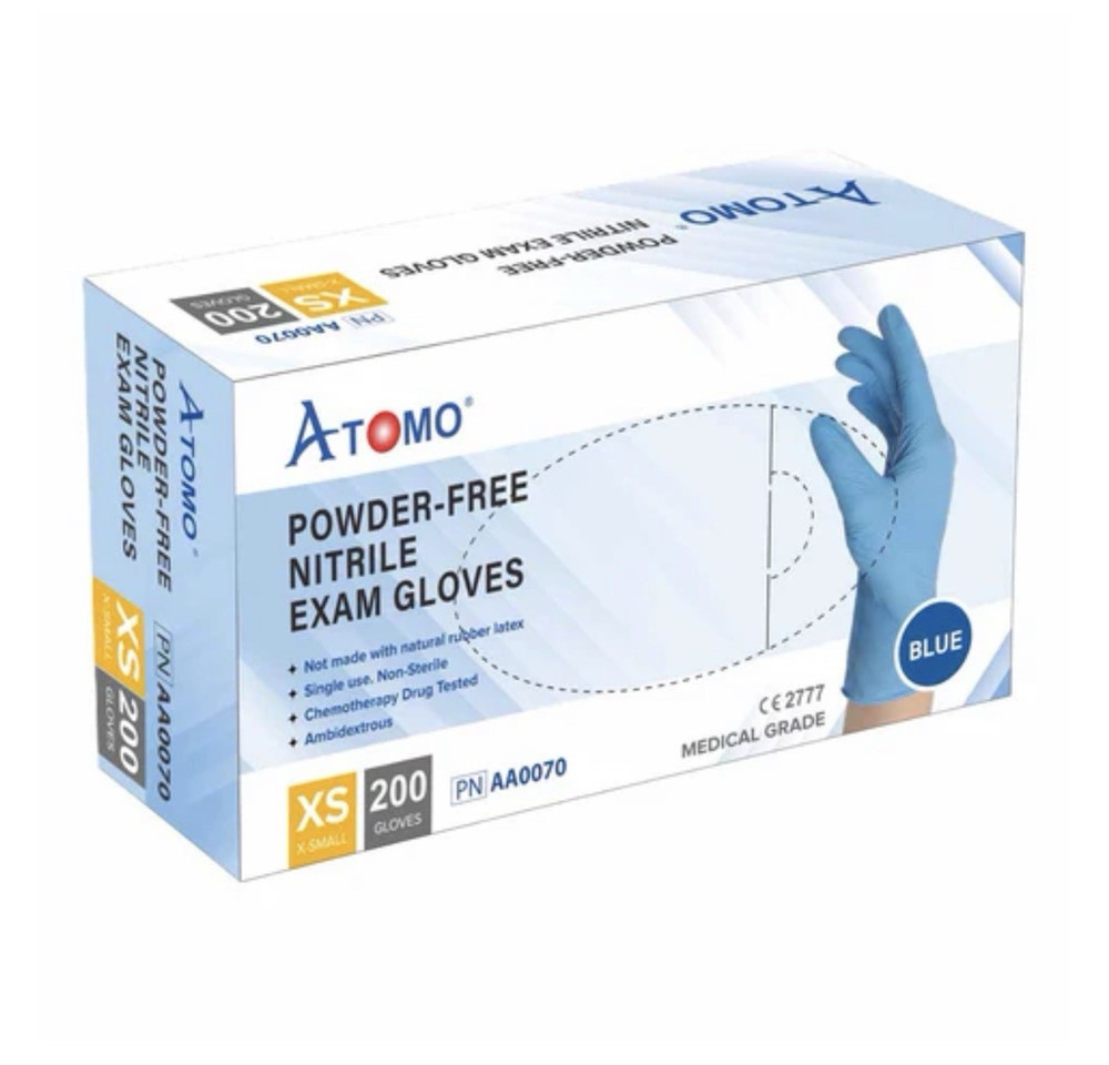 Atomo Nitrile Powder-Free Exam Gloves Blue XS 50 BOXES of 200 gloves 🧤