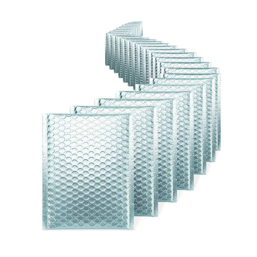 100 #000 Matte Metallic Ice Blue Poly Bubble Mailers 4×8 (Inner 4×7)
