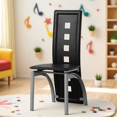 4pcs Dining Chairs – High Back Square Cutout Design, Chrome Legs & PU Leather