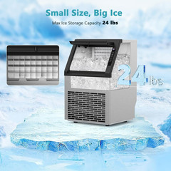 Commercial Ice Maker Machine,80Lbs/24H Stainless Steel Ice Machine,24Lbs Storage