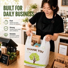 500 Count Plastic T-Shirt Bags, 11″ X 6″ X 21″, White-Green Tree, Grocery & Take