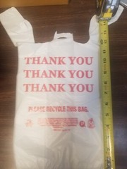 (1000 BAGS) T-SHIRT THANK YOU PLASTIC 1/8 BAGS 10″ x 5 x 18″ RECYLCED MATERIAL