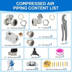 3/4″×100&200&300ft Compressed Air Line Kit for Shop/Garage, Hdpe-Aluminum Rapid
