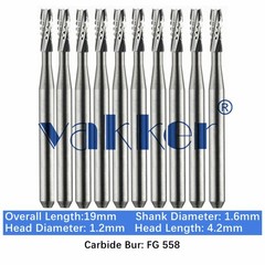 10-100pc Vakker Dental Carbide Burs FG558 19mm Straight Fissure Bur High Speed