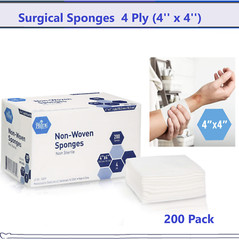 200 4×4 Non Woven Sponges 4-Ply, Non-Sterile Cotton Dental Medical Gauze Pads US