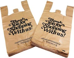 Choice 1/6 Standard Size Beige “Thank You” Script Heavy-Duty Plastic T-Shirt Bag