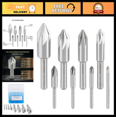 90° HSS Countersink Set – 8 Piece, 6 Flute Metalworking Tool for Precision Drill