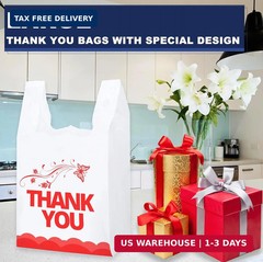 100 Pcs White Thank You Bags T Shirt Bags To Go Grocery Reusable Disposable FAST