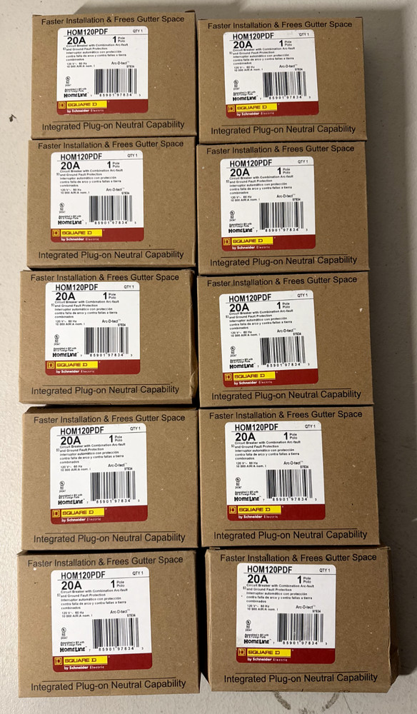 10 PCS Square D HOM120PDF 120V 20A Single-Pole Circuit Breaker