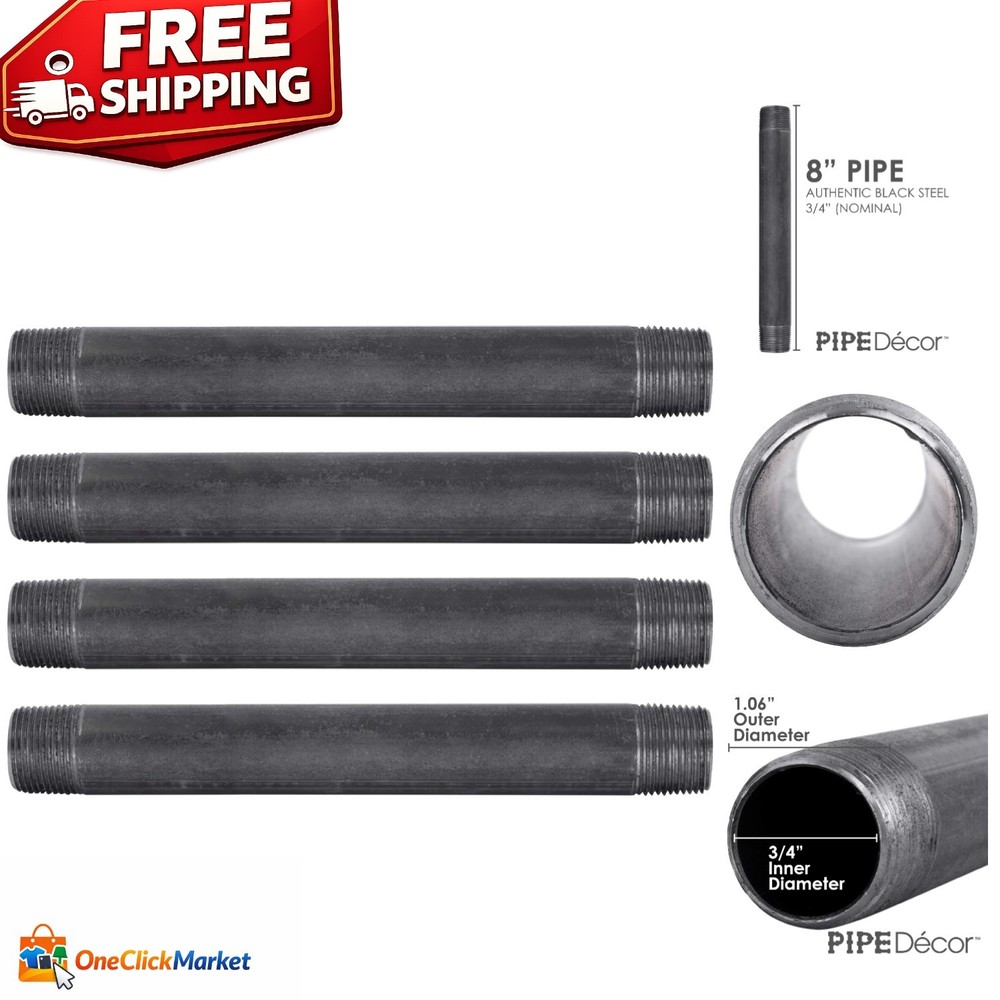 Multipack 3/4″ x 8″ Black Steel Pipes – Enhance Your Home with Industrial Style