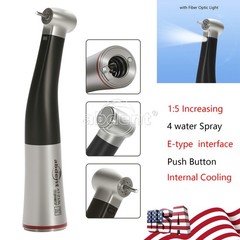 Dental 1:5 LED Fiber Optic Contra Angle Increasing Handpiece Inner 4 Spray black