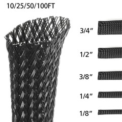 ALL SIZES 10‑100 FT Expandable Braided Cable Sleeving Wire Loom Nylon Tubing LOT
