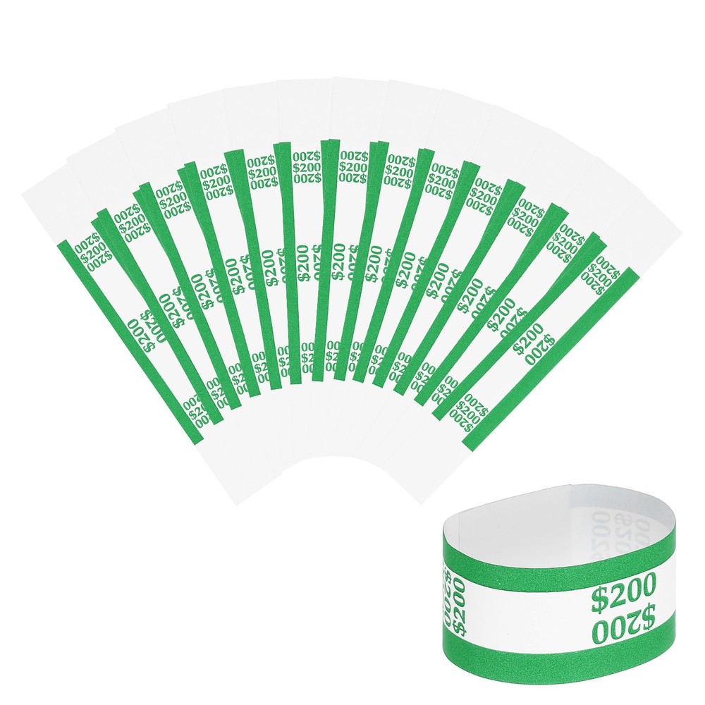 200Pcs Money Band 200 Dollar Money Bill Wrapper Self-Adhesive Bill Band Green