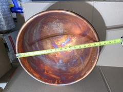 Heavy Solid Copper 18″ Bowl Kettle Rolled Edge Round Base Made In France Antique