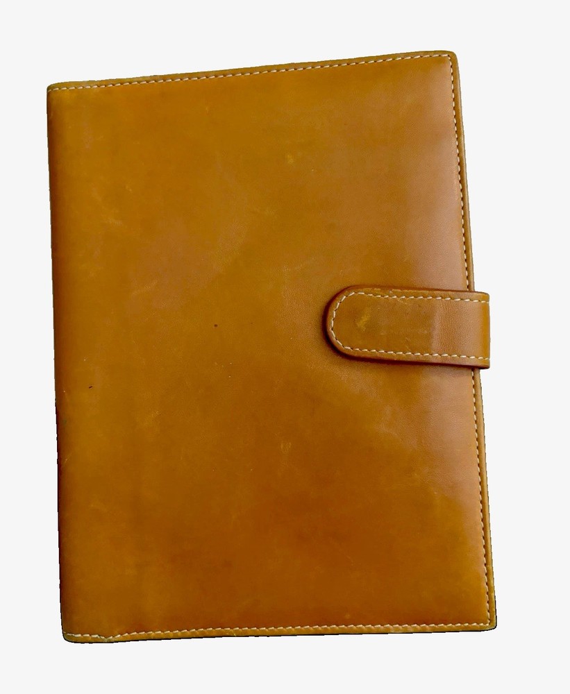The J. Peterman Company Tan Leather Organizer Portfolio Cover Snap Closure