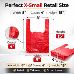 Bags 1/10 Small 8 x 4 x 15 Red T-Shirt Plastic Grocery Shopping Grocery Bags
