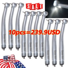 1-10 Dental LED Fiber Optic Turbine Handpiece E-generator 4hole Triple Spray UDM