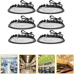 6PCS 200W UFO LED High Bay Light 6000K IP65 w/4′ Cable & Plug for Shop Warehouse