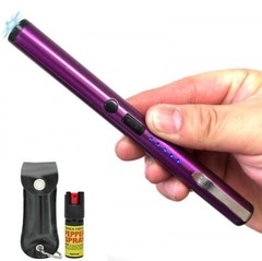 Tactical 20KV High Power Stun Gun Self Defense Tool PURPLE w Pepper Spray Combo