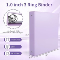 1″ 3-Ring Binder, 1-inch Pastel Color Binders with 2 Inside Pockets, Clear Vi…