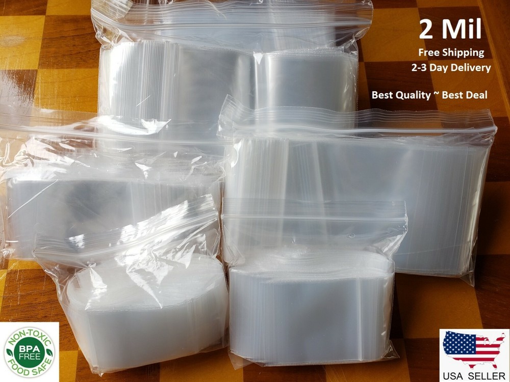 3″x3″, 4″, 5″, 6″ Clear 2 Mil Plastic Zip Bag Reclosable Small 2Mil Lock Top