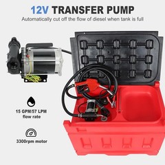 Portable 48 Gallon Gasoline Tank 15 GPM/57 LPM 12V Electric Transfer Pump Red