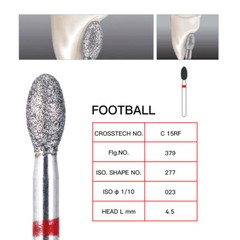 10Pcs/Box AZDENT Dental Diamond Burs FOOTBALL FINE RED Friction Grip 379-023F
