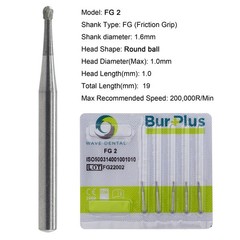 Wave Dental Surgical Burs 25mm Carbide Burs Friction Grip FG 19mm Round Pear 330