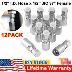12-Pack 1/2″ Hydraulic Hose End Fittings: 1/2″ I.D. Hose x 1/2″ JIC 37 ° Female