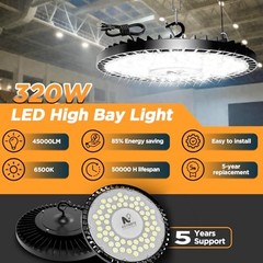 320W 4 Pack UFO High Bay Light LED Shop Lights, 45000LM Garage Lights, 6500K LED