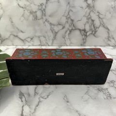 Vintage 90s Mail File Organizer Red Blue Floral Painted Wood India Desk Office