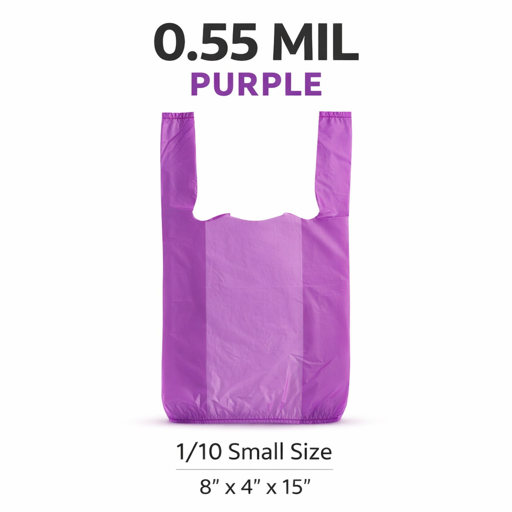 1/10 Small Purple T-Shirt Grocery Shopping Carryout Bags 8″ x 4″ x 15″ 0.55 Mil