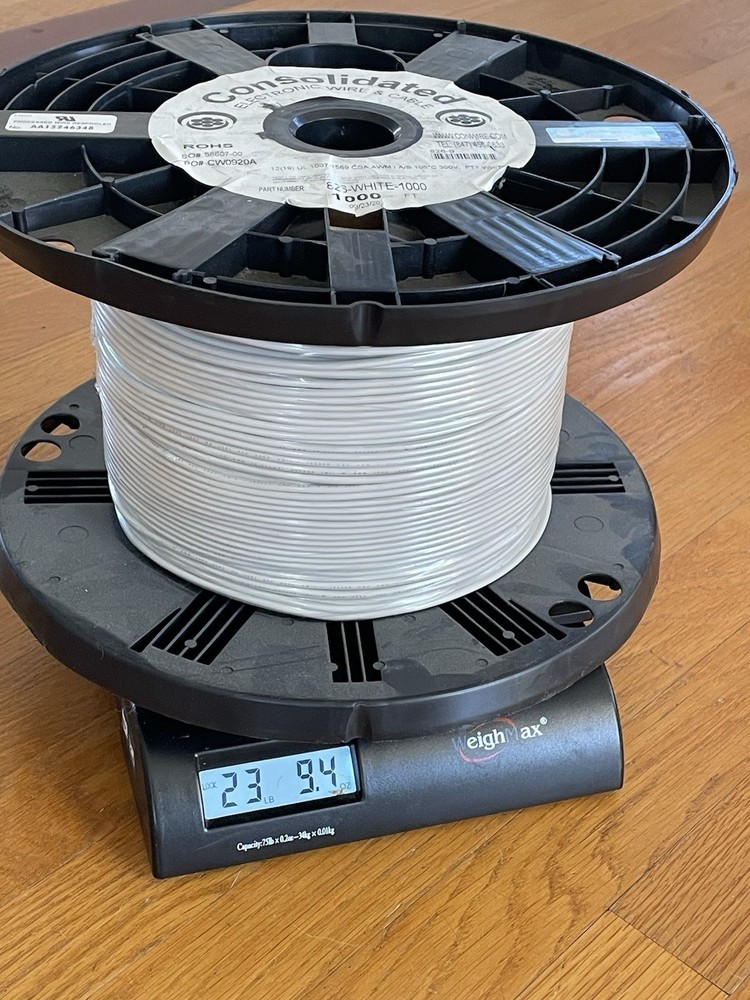 1000ft Consolidated 12 AWG White Hook-Up Wire UL1007/1569 19 Strand 300V