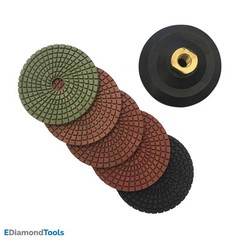 4″ Wet Polishing Pad Sets – #50 100 200 400 800 Grit w Rubber Backer