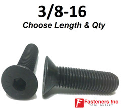 3/8-16 Flat Head Cap Screw Black Oxide Thread Socket (Choose Length & Qty)