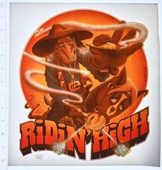 Original VINTAGE 1970s Heat Transfer | Ridin’ High Cartoon Cowboy Smoking