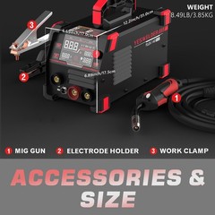 140A MIG Welder 110V, 3-in-1 Flux Core/Lift TIG/Stick, Large LED Display, IGBT